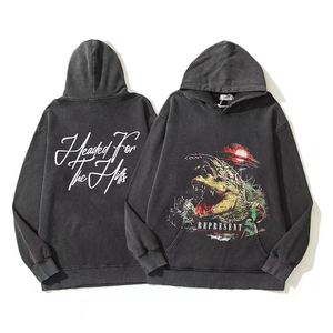 Vente en gros sweats à capuche vintage amples à imprimé crocodile sérigraphiés sweat à capuche lavé à l'acide en gros bon marché et de haute qualité - Product Image 3