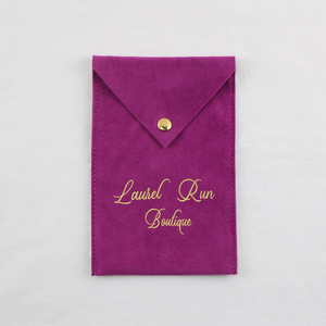 Luda Small Fashion Suede Button Flat Packaging 8x8cm <b>Envelope</b> Custom Velvet Jewelry Pouch Bag - Product Image 5