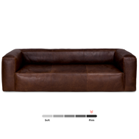 Canapé trois places en cuir marron de qualité supérieure, style confortable, rembourrage carré, pour la décoration de la pièce ou comme meuble de salon