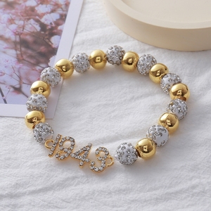 Design élastique Grec Sigma Gamma Rho Chapitre Philo Accent Bijoux Or et Blanc Bling Perlé Sororité Philo 1943 <span class=keywords><strong>Bracelet</strong></span> - Product Image 3