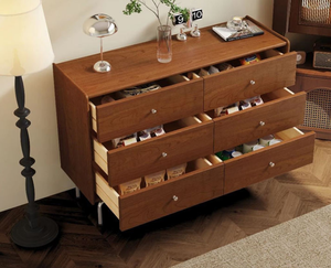 Cómoda Vintage de Madera de Caucho con 6 Cajones, Cajonera Retro de Madera Maciza, Mueble de Almacenamiento para Dormitorio, Sala de Estar o Entrada - Product Image 3