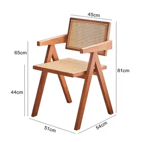 Wholesale Luxury Modern Rattan Solid Wood Dining Chair Restaurant Chair With Armrest