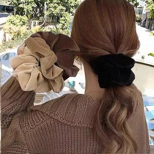 High Quality Solid Color Soft Women Elastic <b>Tie</b> Bands Black Beige 12Cm Large Velvet Scrunchies Hair Accessories - Product Image 2