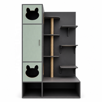 Grand meuble multi-animaux 200 cm, double niche pour chats, poteau en sisal, 6 plateformes, rangement, lit pour chien et chat en contreplaqué