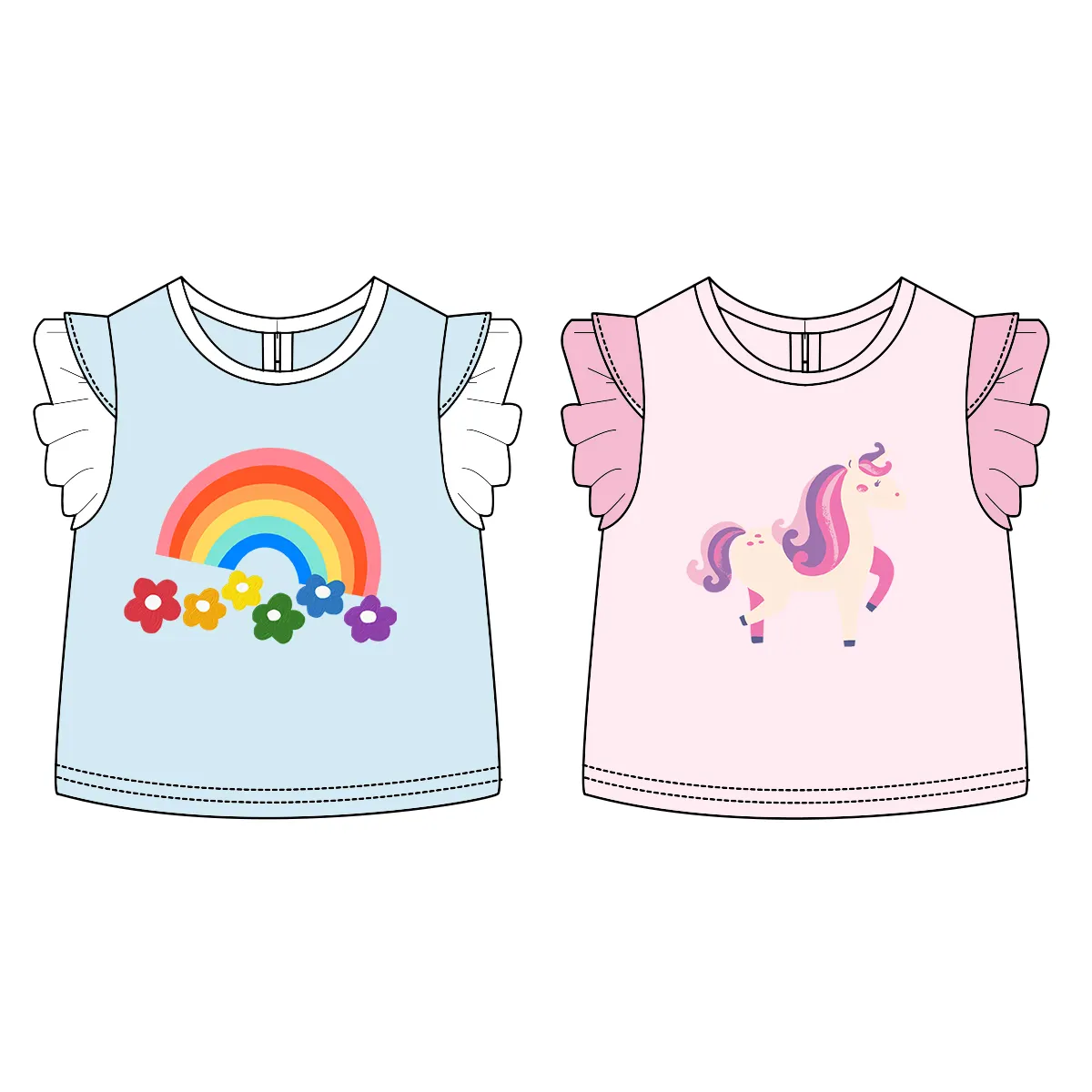 OEM Mädchen T-Shirt benutzer definierte Muster Designs drucken Baby Mädchen Kinder Kleinkind Sommerkleid ung Low MOQ benutzer definierte Bodysuit ODM