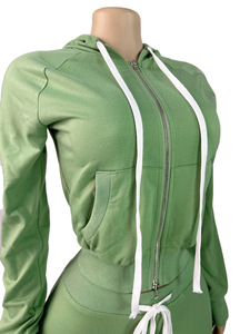 Neuheiten Damen Winter Herbst Reißverschluss Kapuzen-Crop-Jacke und Jogginghose 2-teiliges Set Lässiges Zweiteiler-Set Jogger Damen-Outfit - Product Image 5
