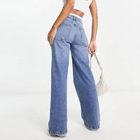 Jeans bleus taille haute pour femmes, nouvelle mode, extensibles, coupe large, respirants, avec fermeture éclair décorative