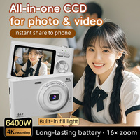 Cámara de Video Vlog con Sensor CCD Digital 4K de 64MP, Zoom 16X, Cámara Retro para Selfies, Videocámara de Alta Calidad