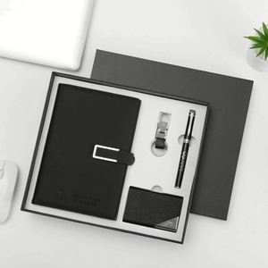Premium Business Corporate PU 100 Sheets Notebook Gift Set Card <b>Holder</b> Key Chain Signature Pen New Year Event Metal Box Set - Product Image 2