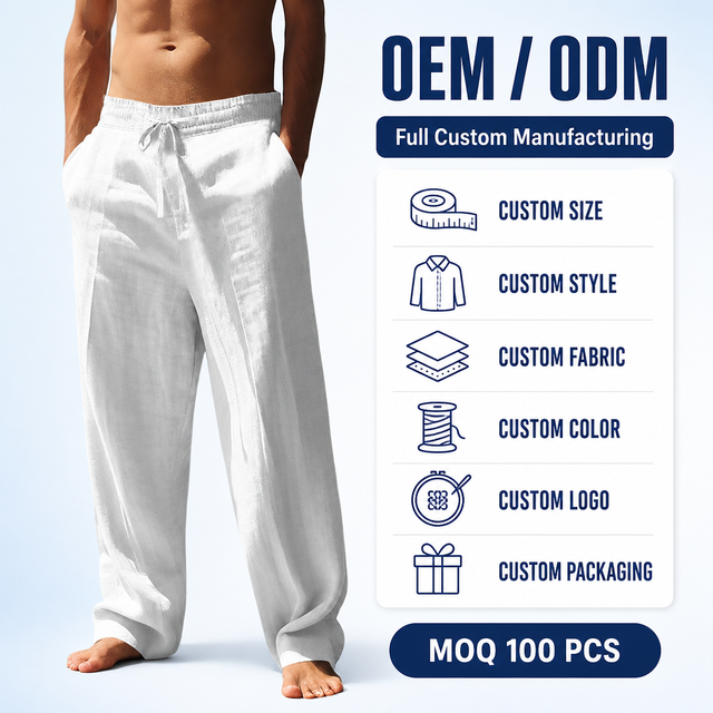 Customized Wholesale Men's Loose Linen Pants - Summer Casual Pants Comfortable Beach Linen Pants
