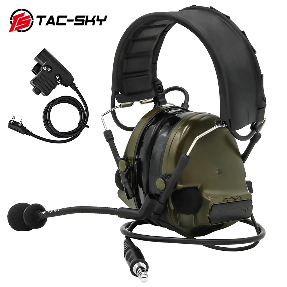 TS TAC-SKY COMTAC III taktik kulaklık & U94 PTT adaptörü için Electronic Walkie Talkie elektronik kulak Muffs işitme koruması için
