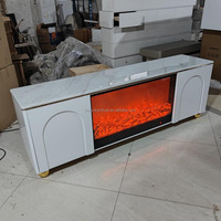 Support de télévision à peinture blanche de style moderne avec cheminée et dessus en marbre Support de télévision à pieds dorés pour le salon