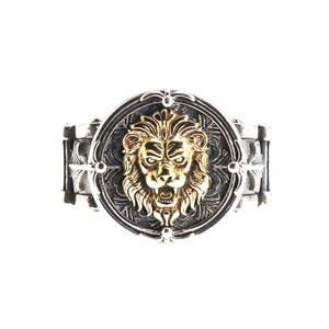 Cincin Singa Perak Sterling 925 Solid untuk Pria, Cincin Pria Retro Punk Lokomotif, Perhiasan Pria Motif Daun - Product Image 1