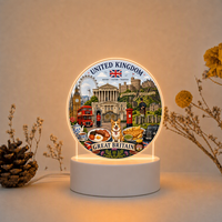Lampe de Chevet LED Personnalisée OEM en Acrylique et Bois, Souvenir Touristique du Royaume-Uni, Musée Britannique, Château d'Édimbourg, Vente en Gros