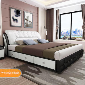 <span class=keywords><strong>Cama</strong></span> de tamaño Queen de cuero Simple moderna de lujo ligero marco de madera suave con cajón de almacenamiento para juego de muebles de dormitorio de Hotel - Product Image 5