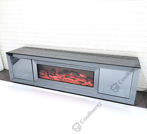 Large Mirrored Furniture Smoke Grey Glass <strong>TV</strong> <strong>Stand</strong> with <strong>Electric</strong> <strong>Fireplace</strong> - Product Image 6