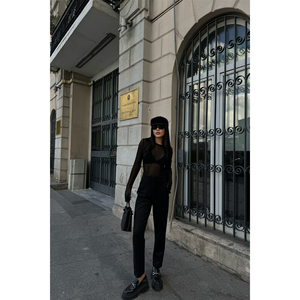 Pantalones de Mujer de Gamuza Negra con Corte Acampanado y Detalles de Puntadas, Cintura Alta, Transpirables, Estilo Casual de Oficina, Talla XL - Product Image 3