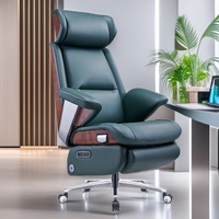 Chaise de bureau de direction ergonomique haut de gamme en cuir véritable avec massage, inclinaison électrique, siège ventilé et rotation à 360°, réglable en hauteur