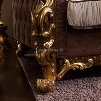 Canapé de salon classique antique de luxe royal, sculpté à la main, en teck et acajou, avec revêtement marron, style baroque antique