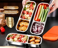 Boîte à repas compartimentée en acier inoxydable 304 avec couvercles en silicone étanches pour la cuisine et les voyages