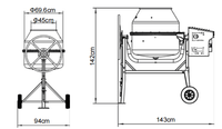 Bétonnière à essence de 3,5 CV, 250 L, moteur Briggs Stratton/Loncin, roues basculantes robustes, alimentation en eau manuelle, moteur minier
