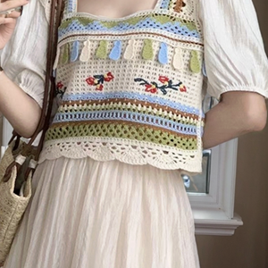 Chemise en mousseline de soie blanche bohème au crochet, broderie florale et papillon, manches courtes, hauts d'été pour femmes - Product Image 3