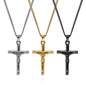 Christian Gifts Religious Mens Tarnish Free Cross Pendant Gothic Cross Gold Stainless Steel Baroque Cross Pendant Necklace