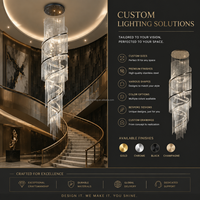 Lustre en cristal en spirale en forme de cascade, grand luminaire suspendu vertical rond pour hôtel, escalier, plafond haut, éclairage de projet