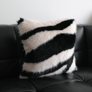 Housse de coussin décorative en <span class=keywords><strong>fausse</strong></span> <span class=keywords><strong>fourrure</strong></span> style Ins, rayures simples noires et blanches, pour canapé et salon - Product Image 5