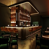 Décoration de luxe pour boîte de nuit, comptoir de bar en bois massif et marbre, éclairage LED, décoration de boîte de nuit