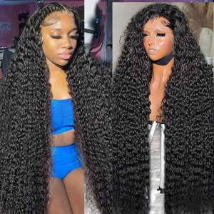 Perruque bouclée en cheveux de vison brésilien <span class=keywords><strong>super</strong></span> double tirés, Remy, pour dentelle frontale, sans colle, nœuds décolorés HD, longue longueur - Product Image 2