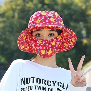 Floral Print Sun Hat With Face Covering UV Protection Summer Outdoor Travel Flat Top Fisherman Hat - Product Image 4