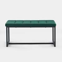Banc de salle à manger moderne de luxe en velours tufté vert avec pieds en métal