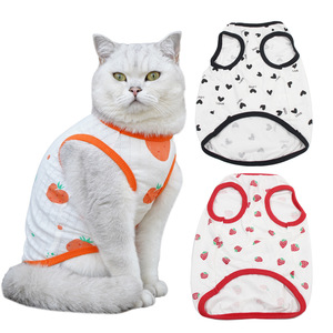 Summer Pure Cotton <b>Cat</b> Vest Sleeveless Anti-Shedding Pet <b>Clothes</b> <b>For</b> <b>Cats</b> Summer Wear White With Black Hearts Pattern - Product Image 4
