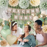 Décorations de ballons vert sauge pour baby shower avec bannière WELCOME BABY, rideaux à franges, ballons en aluminium, fournitures pour fête d'anniversaire