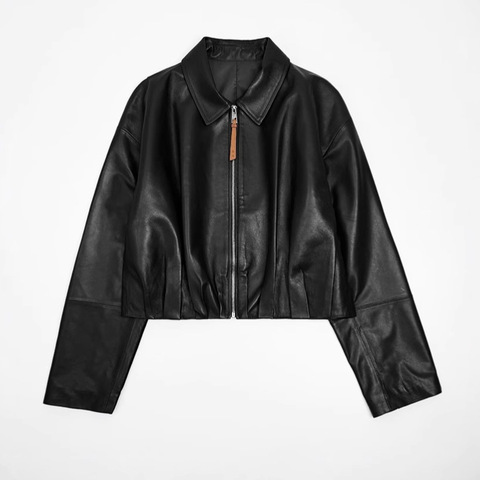 521 New Design Women Casual Vintage Jacket Online Premium Genuine Sheepskin Leather Short Style Jacket