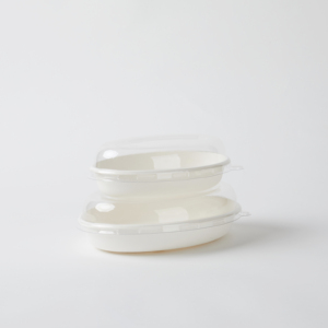 Prix Exceptionnel – Bols à Salade Elliptiques en Pulpe de Bagasse Blanches avec Couvercle et Logo Personnalisé pour Restaurants - Product Image 2