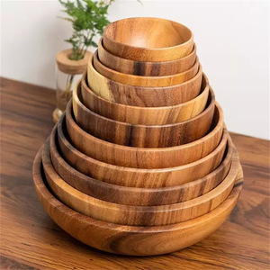 Juego de Tazones de Madera Maciza, Tazón Redondo de Madera para Ensalada y Fruta, Vajilla para el Hogar, Estilo Japonés, Acabado Natural, 11.5x11.5x4.5cm - Product Image 4