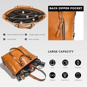 Bolso de mano retro de cuero PU resistente al agua con cremallera, bandolera para motocicleta, con asa superior larga, personalizado, MOQ bajo - Product Image 3