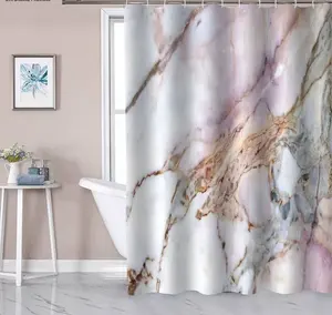 Owenie New Design Marble Shower Curtain Waterproof Fabric Bathroom Shower Curtain For Bathroom