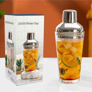 Shaker à cocktails en verre en gros avec bouchon en acier inoxydable, shaker mélangeur en verre sodalime de 500 ml pour bar et restaurant - Product Image 3