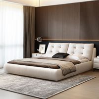 Lit de Luxe Moderne de Style Italien avec Rangement Intégré, Revêtement en Cuir Confortable et Cadre en Bois de Chêne, Rembourrage Doux pour Chambre Parentale