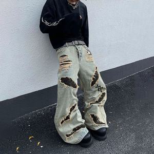 Jeans Anchos Holgados Desgastados, Lavados a la Piedra, Transpirables, Estilo Hip Hop Vintage, Personalizados con MOQ Bajo para Hombre, para Verano, Primavera e Invierno - Product Image 3