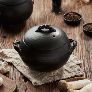 <strong>Japanese</strong> Chestnut Black <strong>Pot</strong> Ceramic Rice <strong>Pot</strong> with <strong>Pot</strong> Cover High Temperature Resistant Double Handles Gas Stove Casserole - Product Image 3
