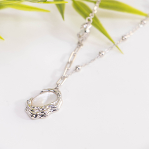 Collar Personalizado con Baño de Plata y Oro, Cadena de Eslabones Bohemia con Ópalo, Colgante de Concha Simple para Clavícula, Regalo Unisex - Product Image 2