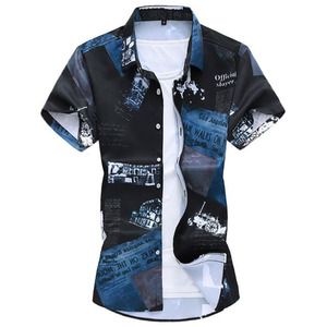Chemises pour hommes taille 5XL 6XL 7XL, chemises habillées décontractées d'été à manches courtes avec impression numérique pour hommes, col rabattu, coupe ajustée - Product Image 5