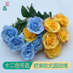 Bouquet de roses artificielles 9 têtes, style européen, fleurs en soie plastique réalistes pour décorations de mariage et d'hôtel - Product Image 2