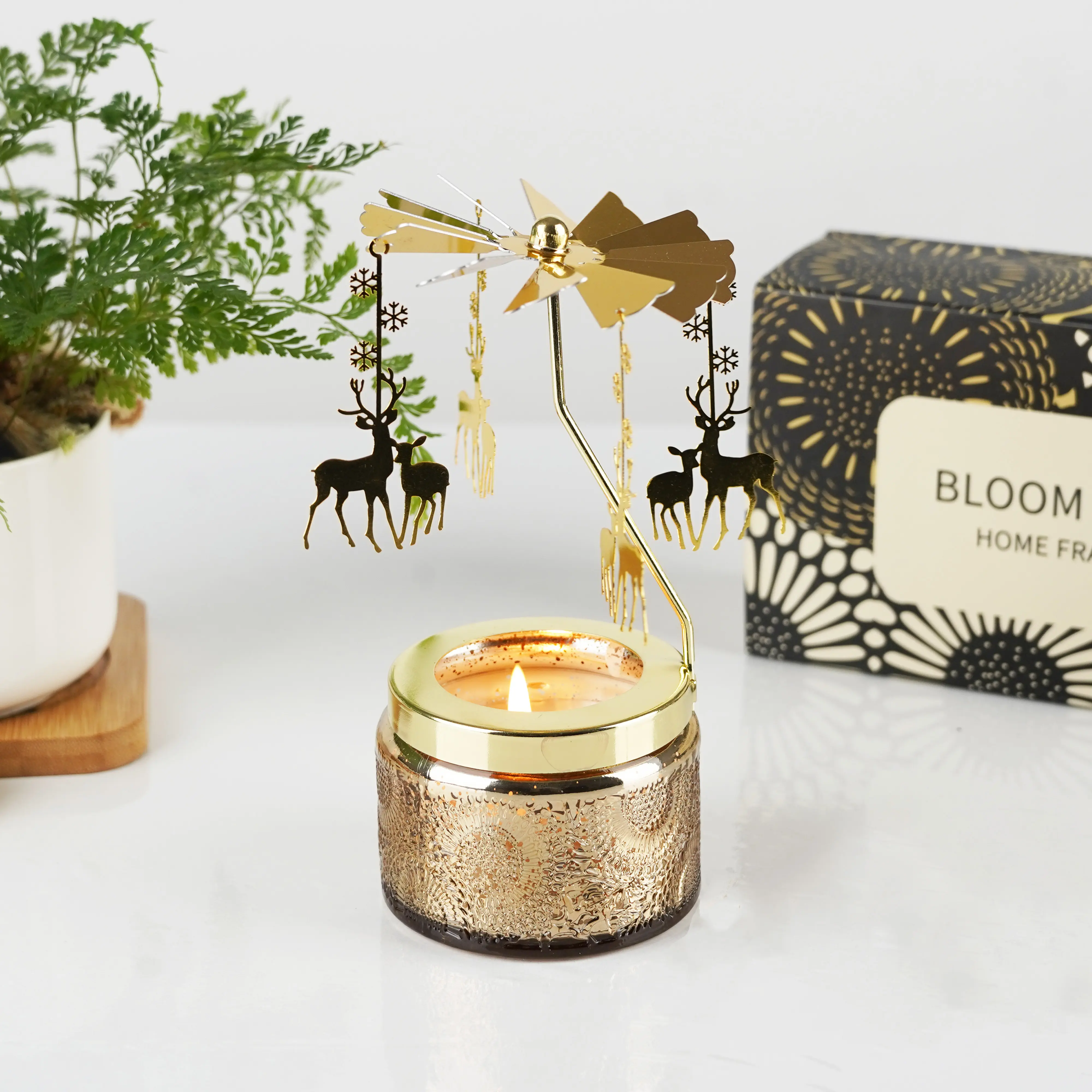 Luxus Merry Go Round Soja wachs Kerze mit goldenem Relief Duft kerze Geschenk box