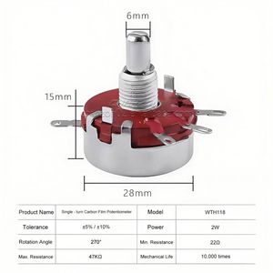 Bán buôn wth118 quay duy nhất lần lượt Carbon phim chiết 1K 2.2K 4.7k <span class=keywords><strong>10k</strong></span> 22K 47K 1M <span class=keywords><strong>ohm</strong></span> 2W biến điện trở với núm - Product Image 3