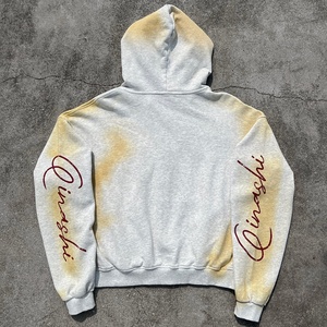 Custom Graphic 100% Cotton Cropped Hoodies French Terry Oversized Zip Hoodie Acid Wash Distressed Zip up Hoodie Manufacturer - Product Image 2